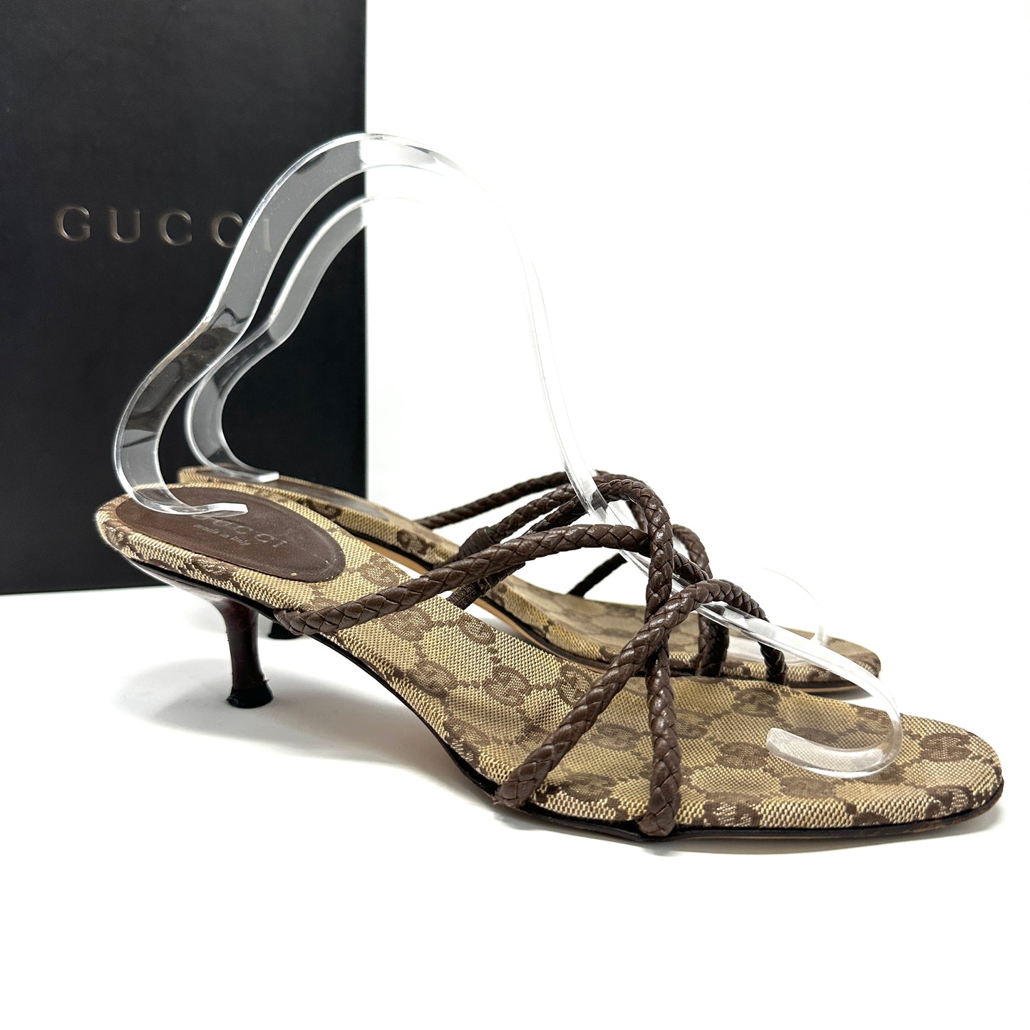 Gucci Brown Supreme Monogram Canvas Heels 7