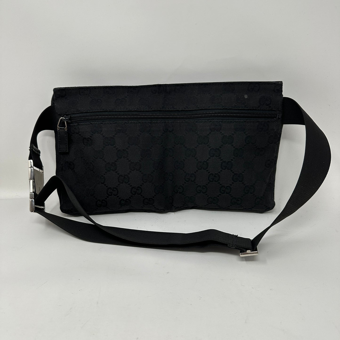 GUCCI DOUBLE BELT BAG GG CANVAS BLACK