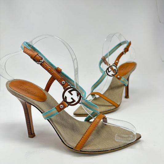 Gucci vintage (TF) canvas strappy heels 35