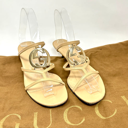 Gucci logo strappy kitten heels beige 36