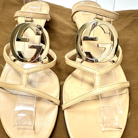 Gucci logo strappy kitten heels beige 36