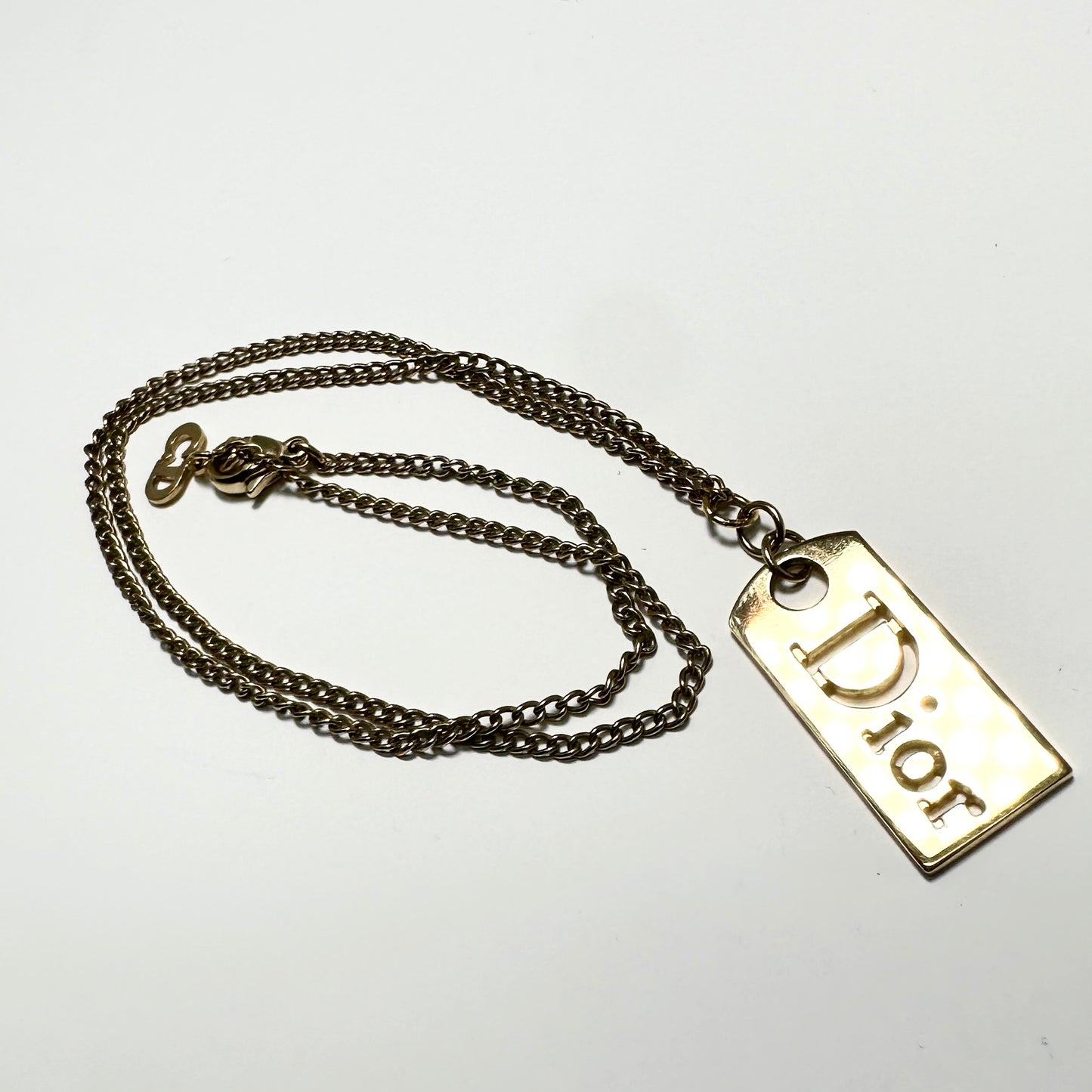 DIOR GOLD TONE TAG NECKLACE