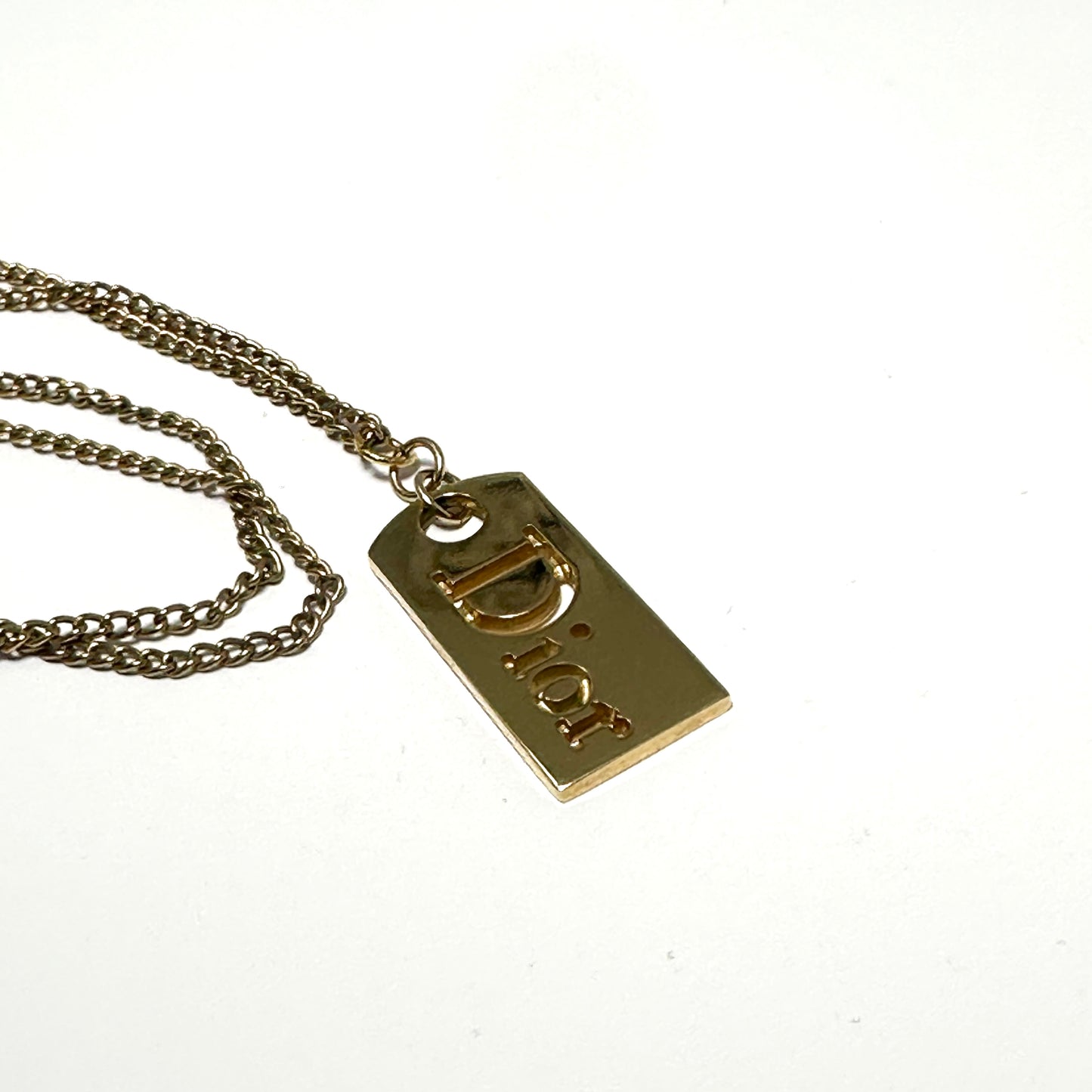 DIOR GOLD TONE TAG NECKLACE