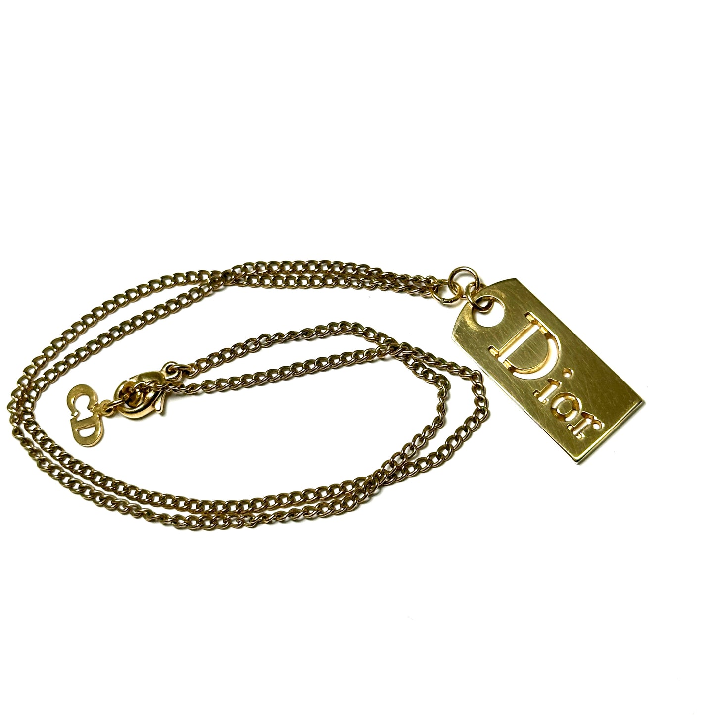 DIOR GOLD TONE TAG NECKLACE