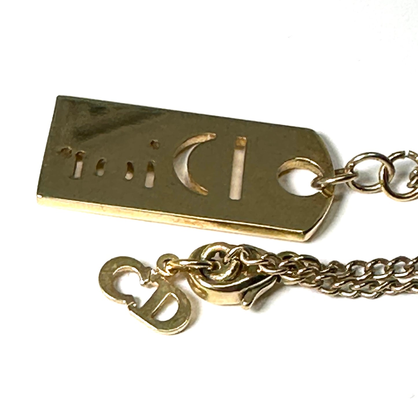 DIOR GOLD TONE TAG NECKLACE