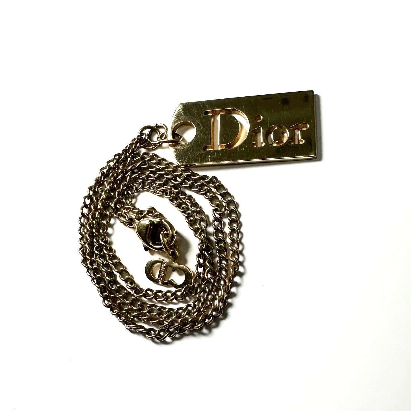 DIOR GOLD TONE TAG NECKLACE