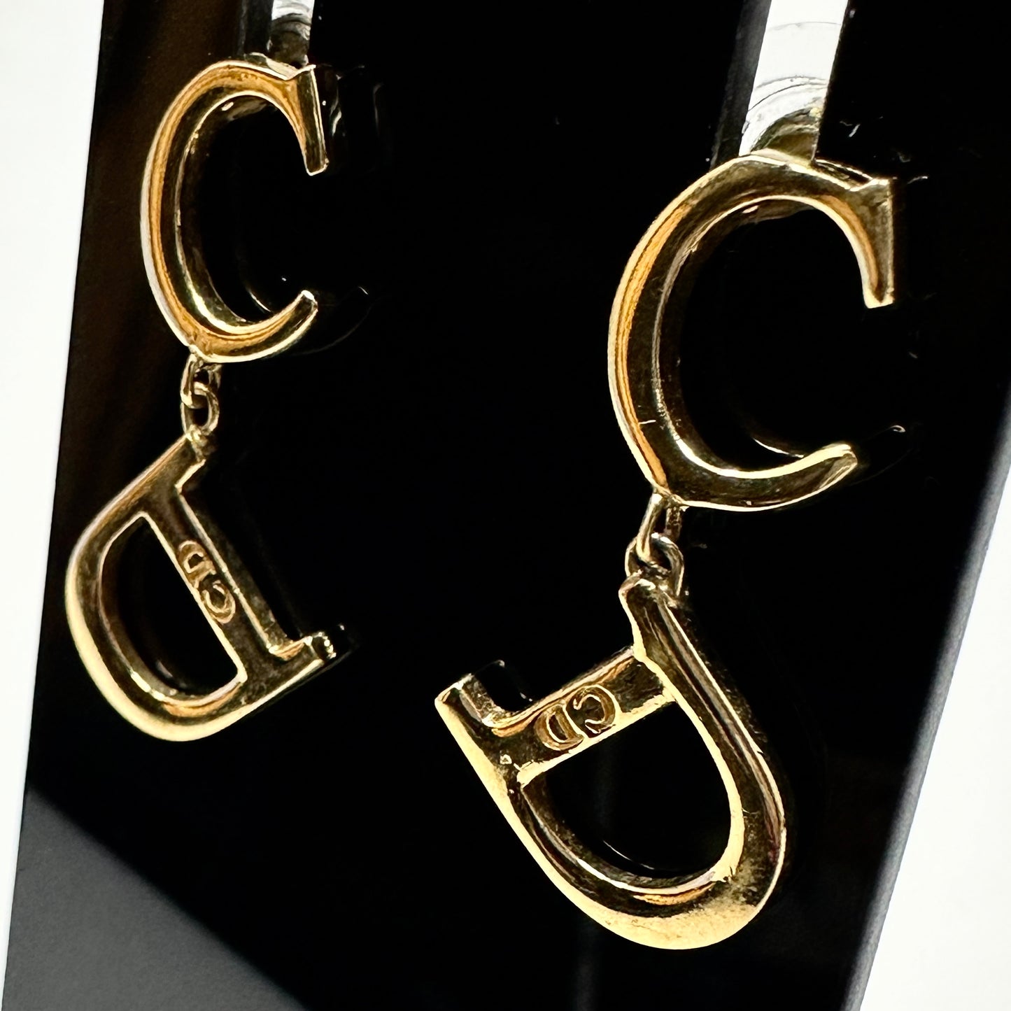 CD DIOR OBLIQUE GOLD TONE DROP EARRINGS