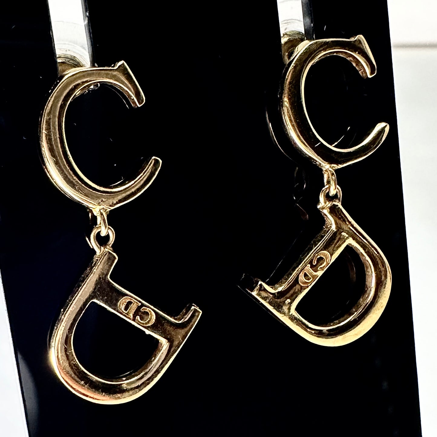 CD DIOR OBLIQUE GOLD TONE DROP EARRINGS