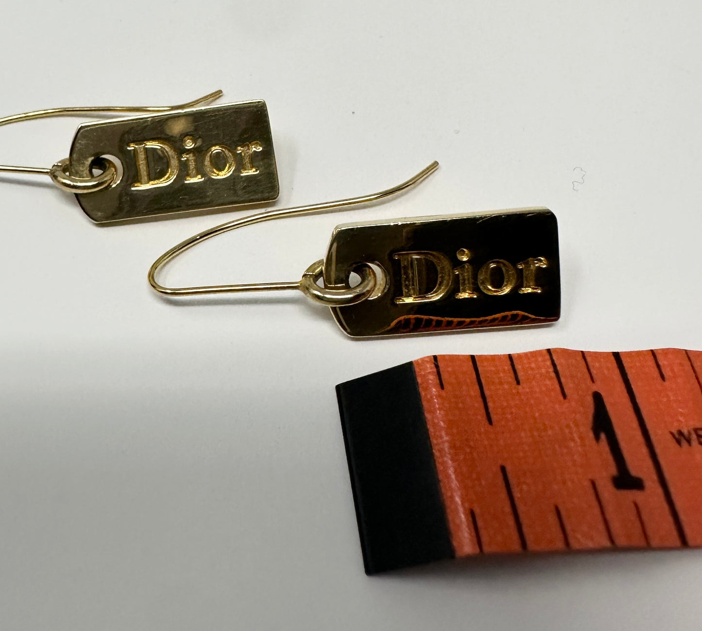 DIOR GOLD TONE TAG EARRINGS