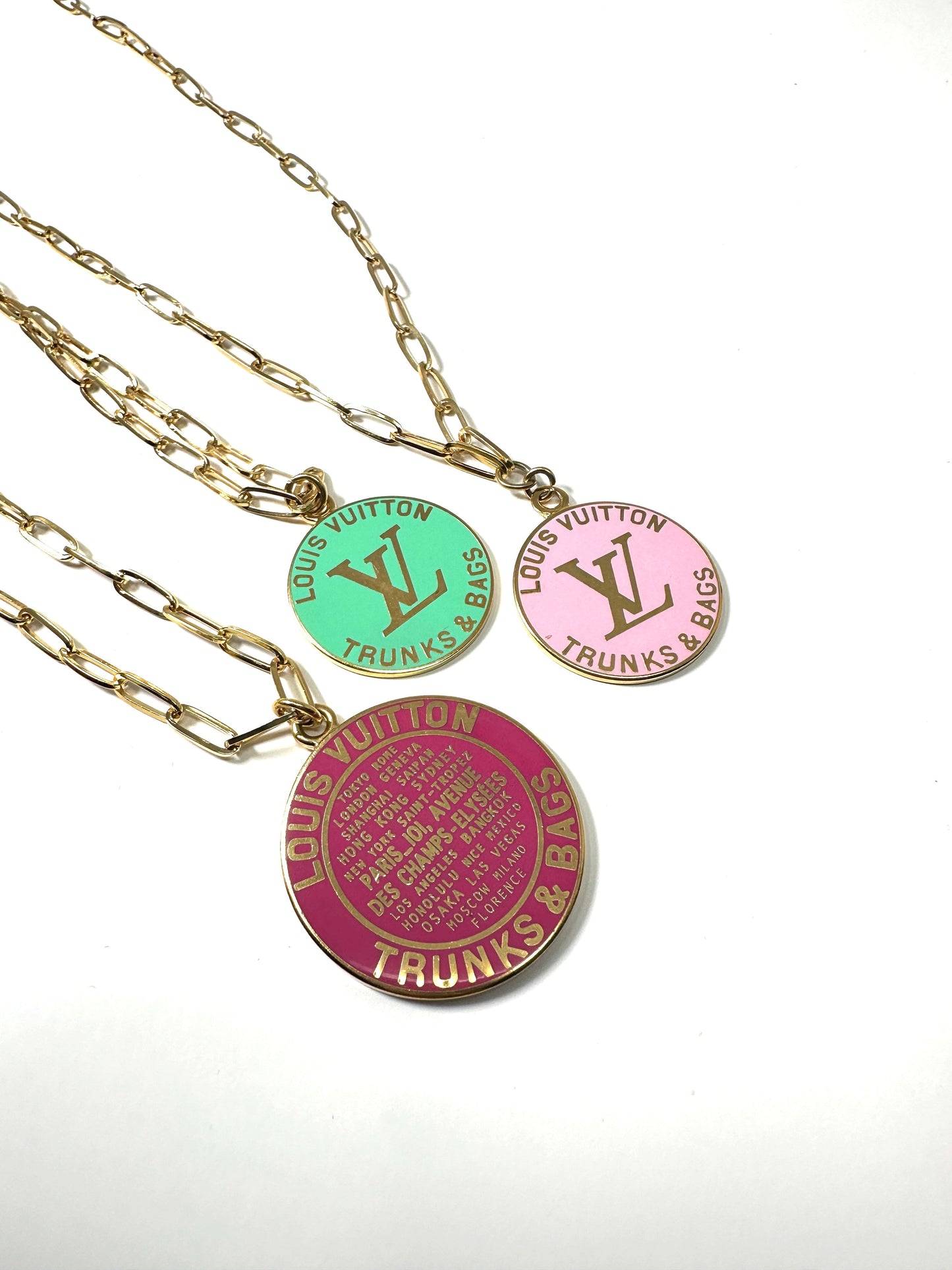 LV RE-WORKED GOLD TONE PINK NECKLACE