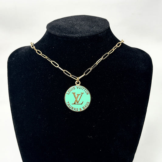 LV RE-WORKED GOLD TONE TURQUISE NECKLACE