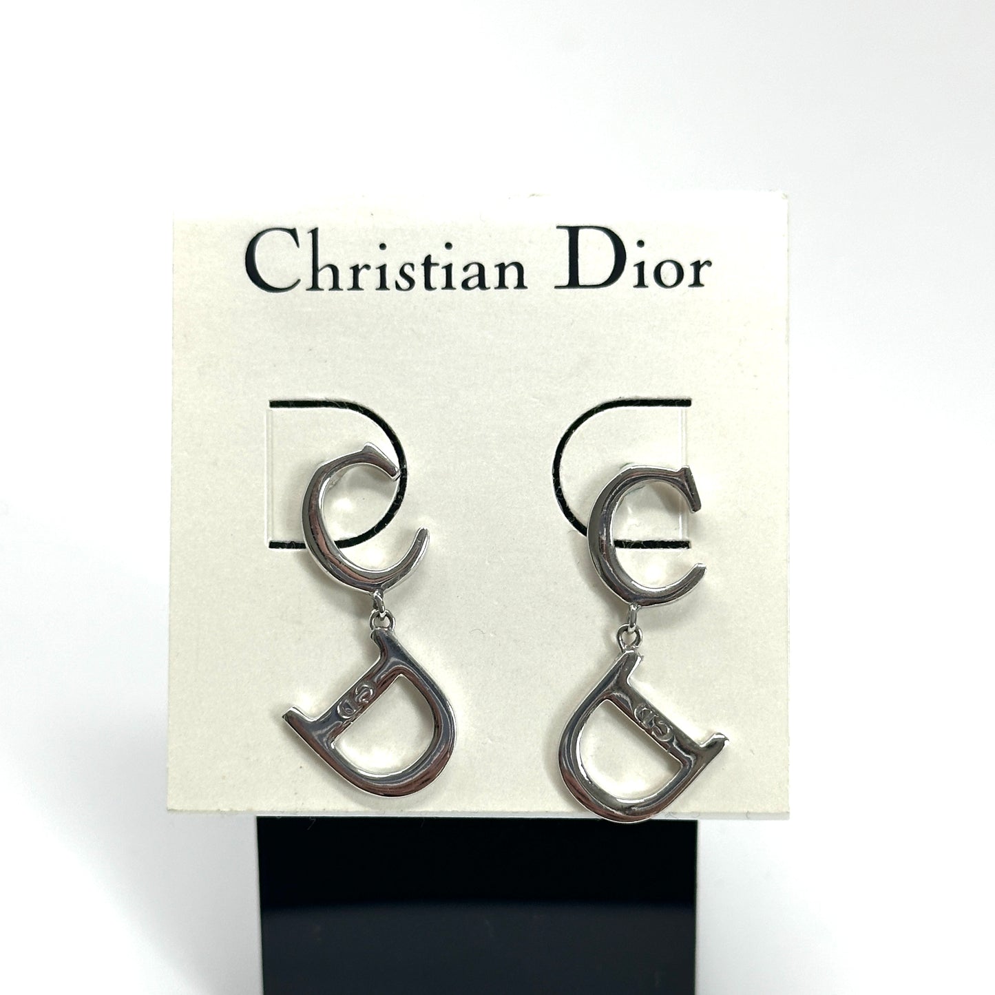 CD DIOR OBLIQUE SILVER TONE DROP EARRINGS