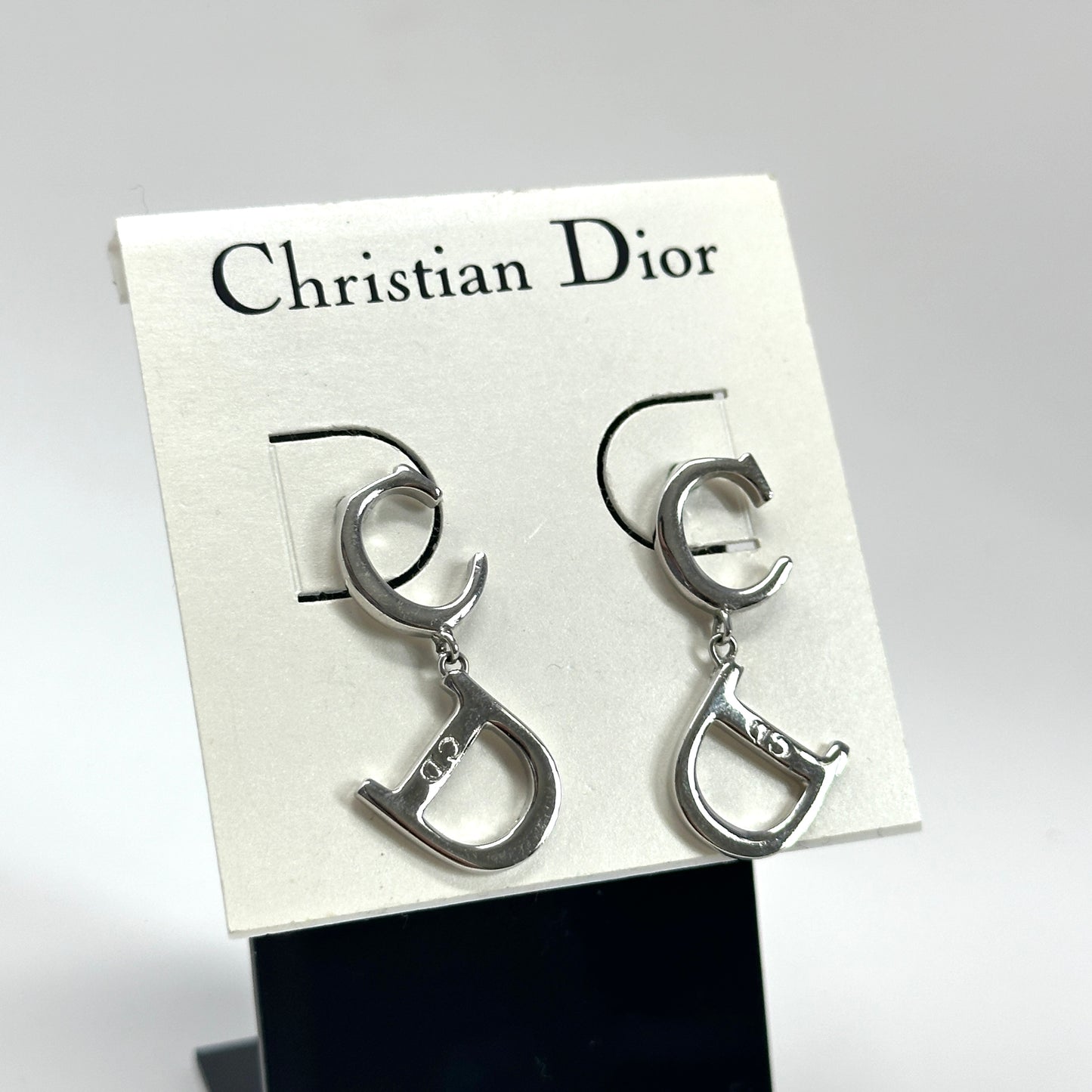 CD DIOR OBLIQUE SILVER TONE DROP EARRINGS