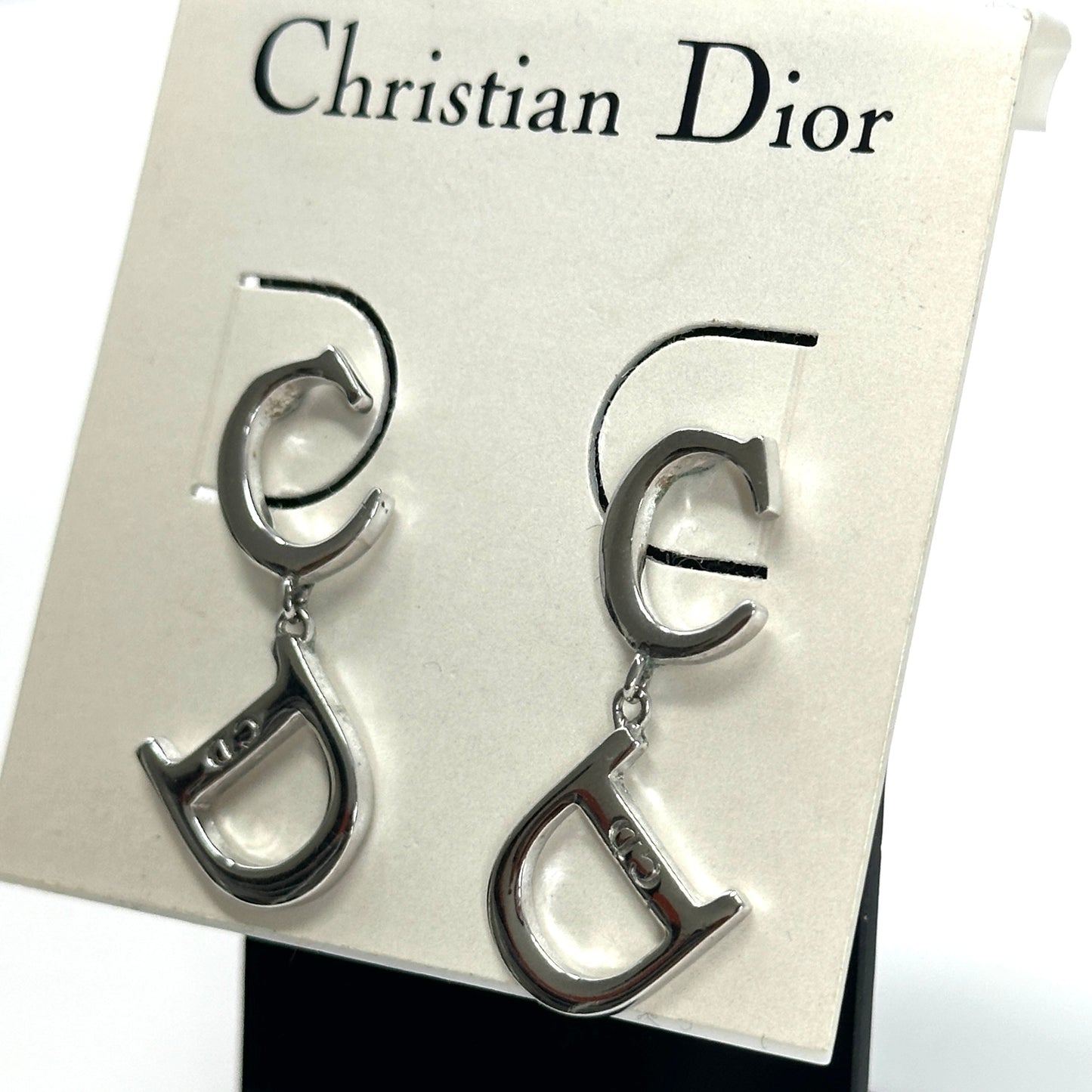 CD DIOR OBLIQUE SILVER TONE DROP EARRINGS