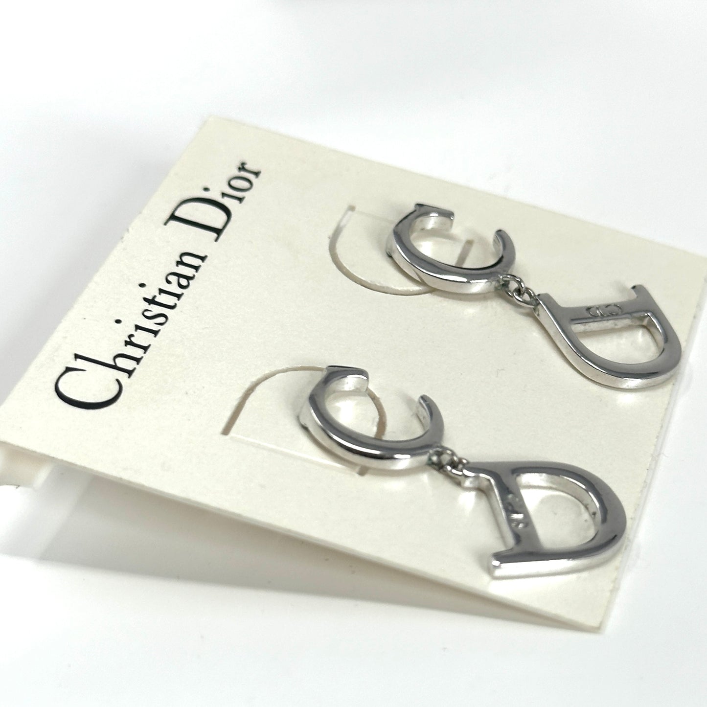 CD DIOR OBLIQUE SILVER TONE DROP EARRINGS